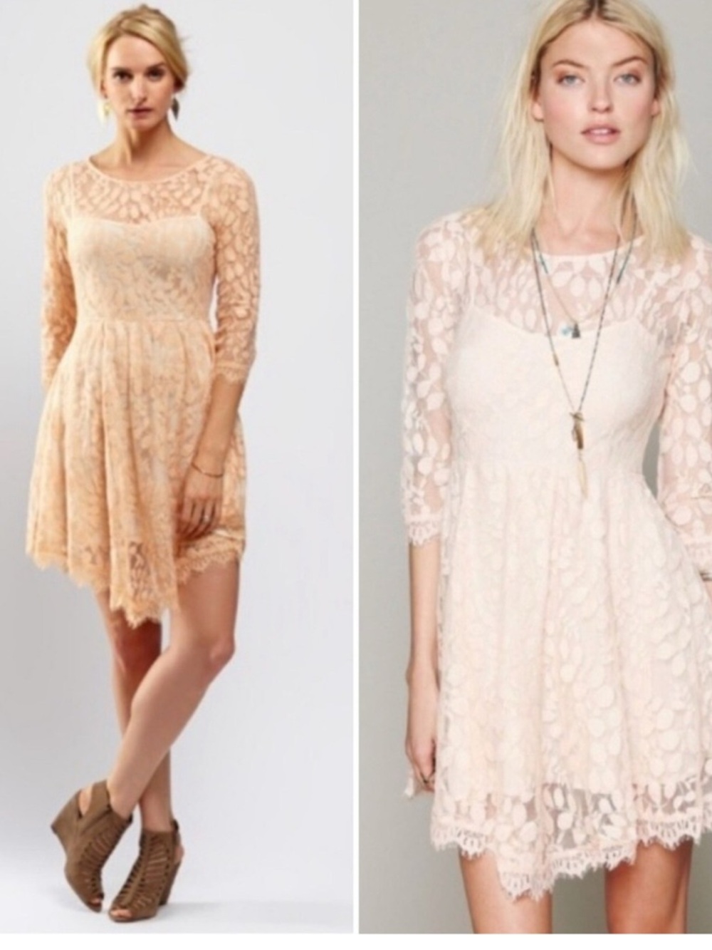 Free People Lace Mini Dress in Blush